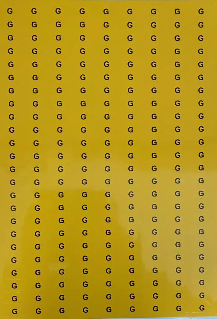 Tarra G 10x20mm keltainen tarra musta teksti 216kpl arkilla - A4 4-väri Muotoonleikatut tarrat  - TARG1020KeMu - 1