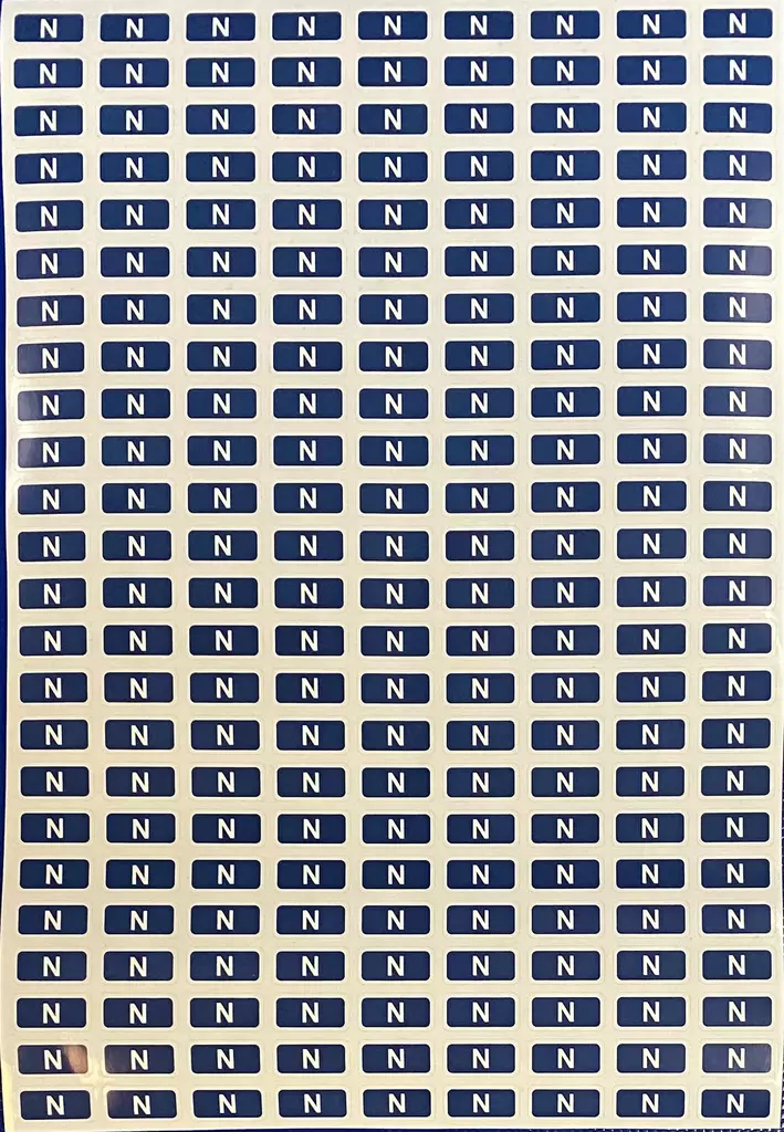 Tarra N 10x20mm Sininen pohja Valkoinen teksti 216kpl arkilla - A4 4-väri Muotoonleikatut tarrat - TARN1020 - 1