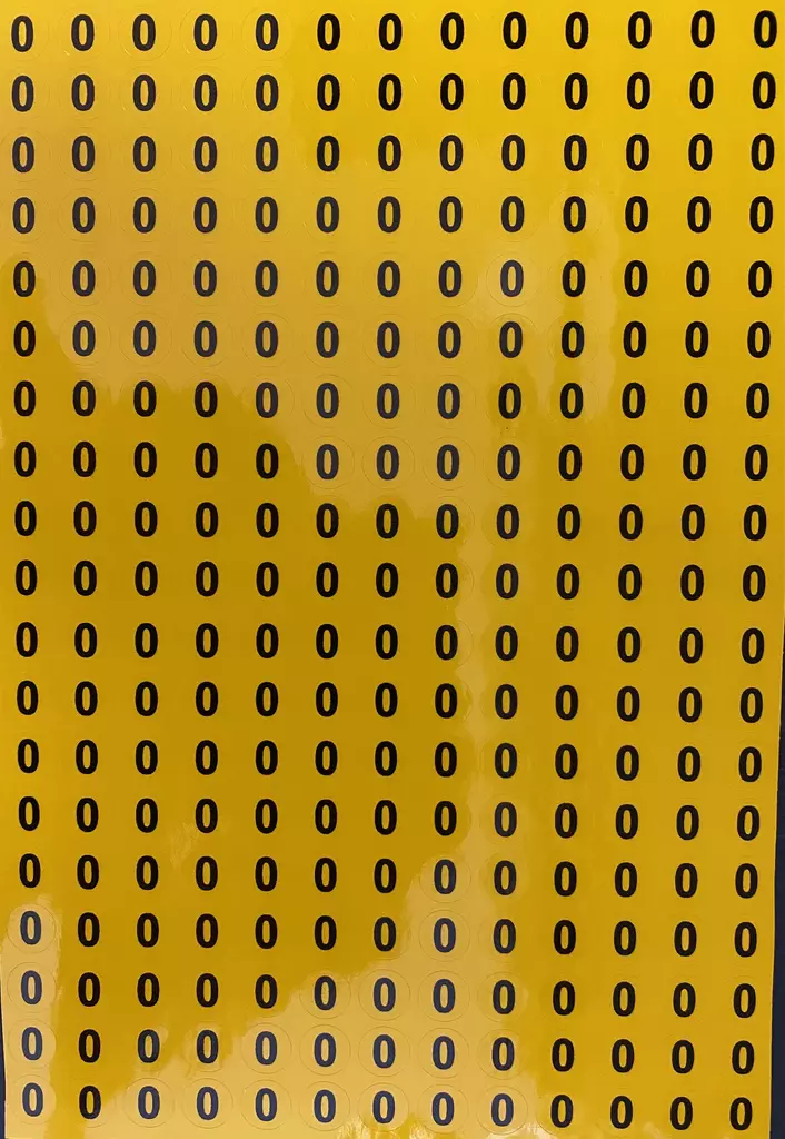 Tarra numero 0 Kelta musta 247kpl A4-arkilla - A4 4-väri Muotoonleikatut tarrat - TAR0 - 1