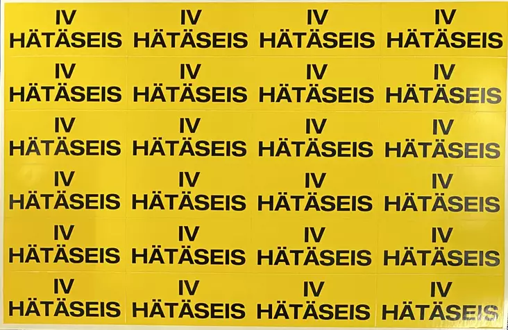 Tarra IV HÄTÄSEIS 30*70 mm 24 kpl/arkki - A4 4-väri Muotoonleikatut tarrat  - TARIVHAtASeis2 - 1