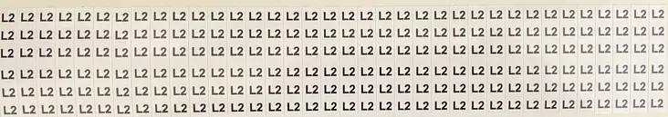 Johdinmerkintä tarraliuska 36*(6x L2) 6*38 mm - A4 4-väri Muotoonleikatut tarrat - TARliuskaL2 - 1