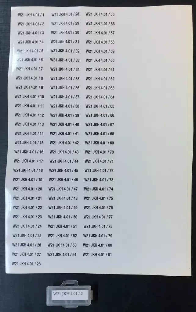 Tarra ECS-JMT-2143 merkkaustaskuun 135 kpl/arkki tiedot asiakkaalta EXEL-taulukkona - A4 4-väri Muotoonleikatut tarrat - TARECSJMT2143 - 1