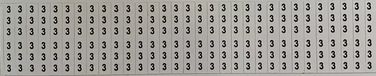 Johdinmerkkaus tarraliuska 32kpl (6x numero 3) 6*38 mm - A4 4-väri Muotoonleikatut tarrat  - TARliuska3 - 1