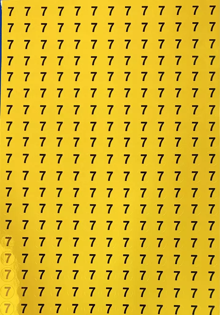 Tarra numero 7 Kelta musta 247kpl A4-arkilla - A4 4-väri Muotoonleikatut tarrat  - TAR7 - 1