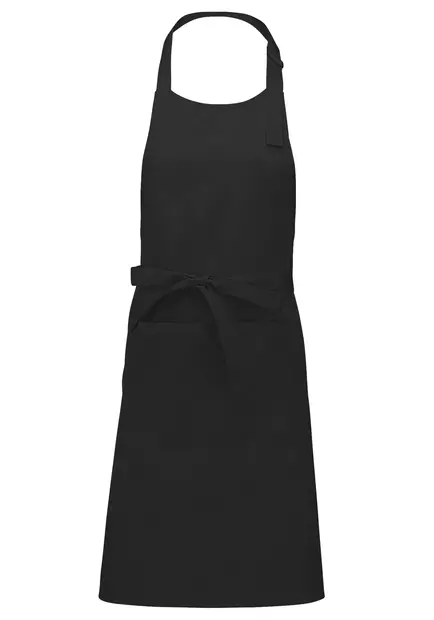 Pitkä vyötäröesiliina 2-os.etutasku Musta KARIBAN pesu 60°C 100% puuvilla - Pitkät Essut joissa niskalenkki - K885-99 - 1