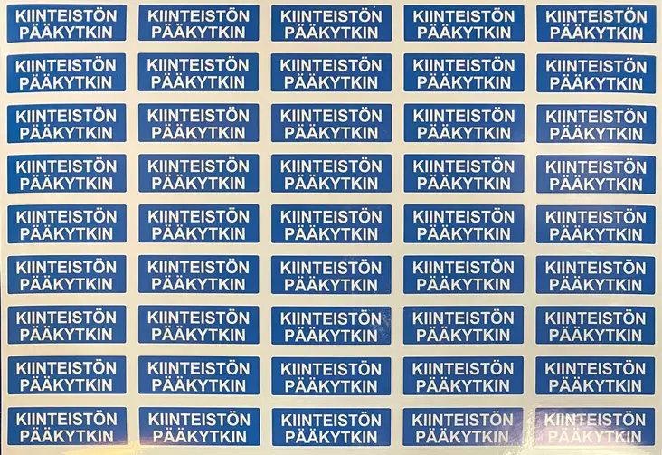 Tarra Kiinteistön pääkytkin 20x55mm 45kpl arkilla - A4 4-väri Muotoonleikatut tarrat  - TARPAAkytkin9 - 1