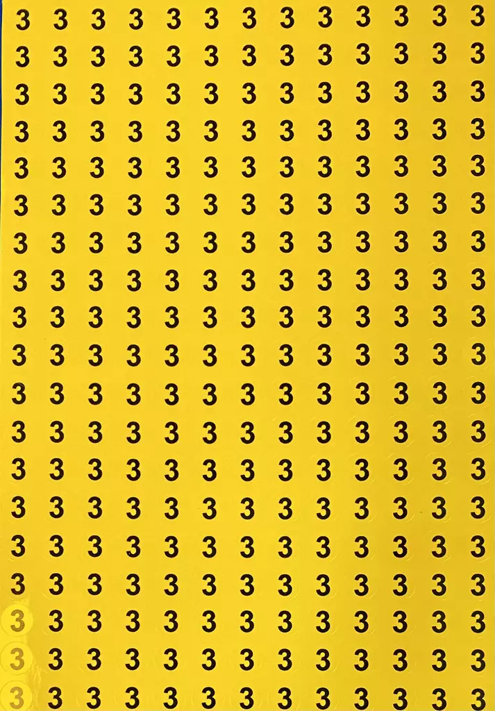 Tarra numero 3 Kelta musta 247kpl/arkki - A4 4-väri Muotoonleikatut tarrat - TAR3-pyOreA - 1