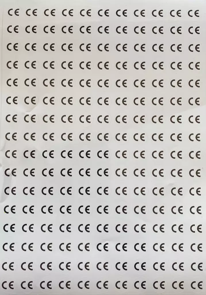 CE Tarra musta painatus valkoinen pohja, tarran halkaisija 15mm arkilla 176kpl - A4 4-väri Muotoonleikatut tarrat  - TARCE - 1