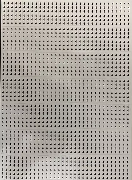 Johdinmerkkaus tarra numero 4, tarrat tulevat arkkina jossa numeroa 4 on 224kpl, yhden tarran koko 6x38mm - A4 4-väri Muotoonleikatut tarrat  - TararkNro4x224kpl - 1