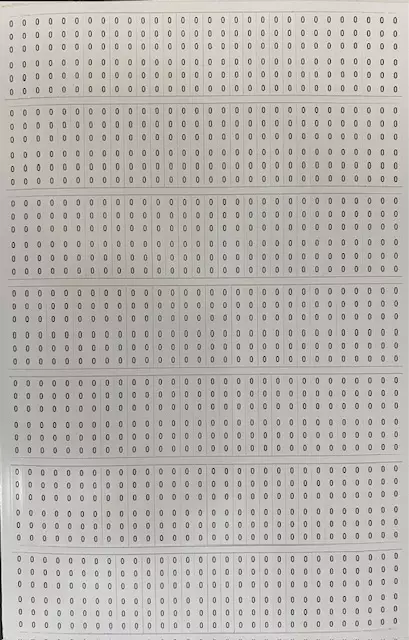 Valkoinen tarra jossa nro0 6x päällekkäin yhden tarran koko 6x38mm arkilla yhteensä 224kpl johdinmerkintä tarroja - A4 4-väri Muotoonleikatut tarrat - Tarnro0x224kpl - 1