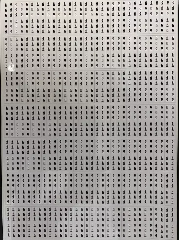 Tarra-arkki 224*(6x numero 6) 6*38 mm - A4 4-väri Muotoonleikatut tarrat - TararkNro6x224kpl - 1