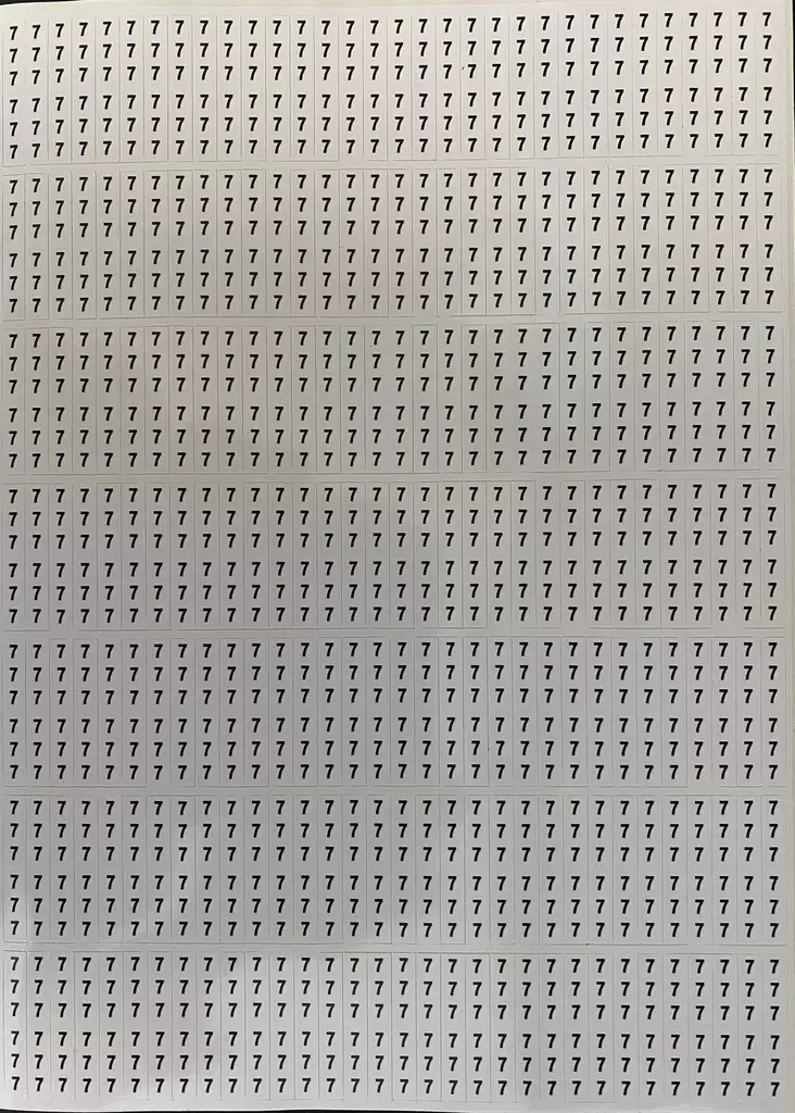 Tarra-arkki 224*(6x numero 7) 6*38 mm - A4 4-väri Muotoonleikatut tarrat - TararkNro7x224kpl - 1