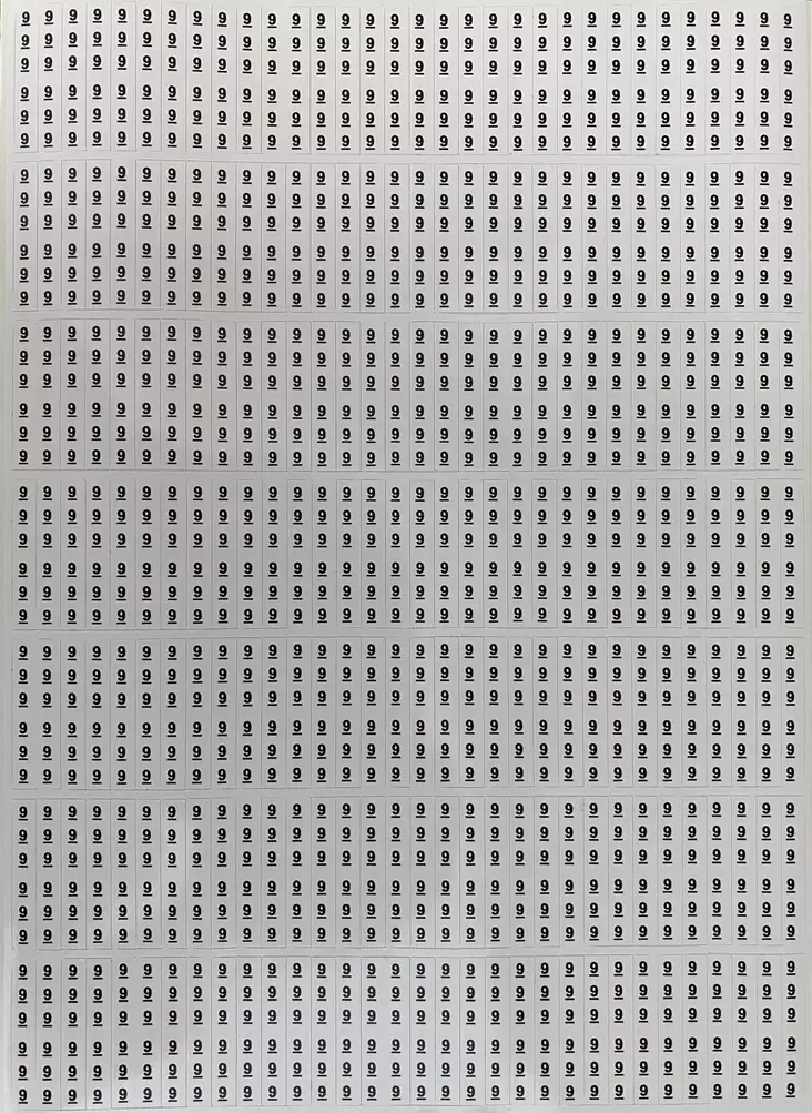 Johdinmerkkaus tarra numero 9, tarrat tulevat arkkina jossa numeroa 9 on 224kpl, yhden tarran koko 6x38mm - A4 4-väri Muotoonleikatut tarrat  - TararkNro9x224kpl - 1