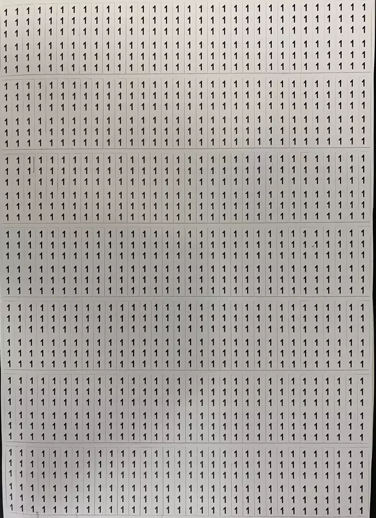 Valkoinen tarra jossa nro1 6x päällekkäin yhden tarran koko 6*38mm - A4 4-väri Muotoonleikatut tarrat - Tarnro1x224kpl - 1