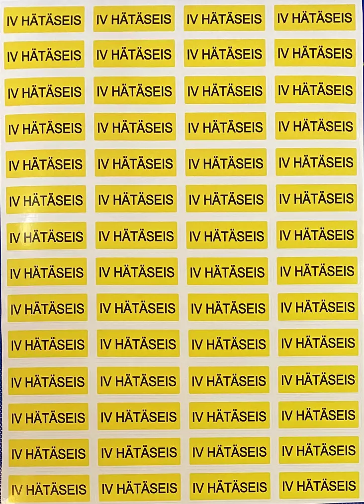 Tarra IV HÄTÄSEIS 19*50 mm 56 kpl/arkki - A4 4-väri Muotoonleikatut tarrat - TARIVHAtASeis - 1