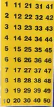 Keltainen numerotarra, Musta nrot 1-50 - A4 4-väri Muotoonleikatut tarrat  - TAR1-50KeMu - 1