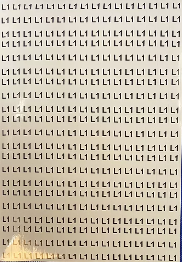 Tarra L1 valk. musta teksti 13*41mm 105kpl/arkki - A4 4-väri Muotoonleikatut tarrat - TARL1leikattu - 1